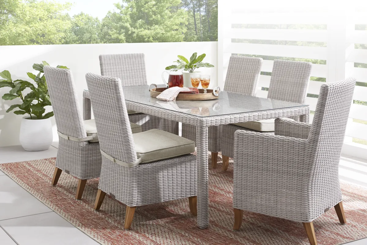 Patmos Gray 7 Pc 74 In. Outdoor Dining Room with Linen Cushions