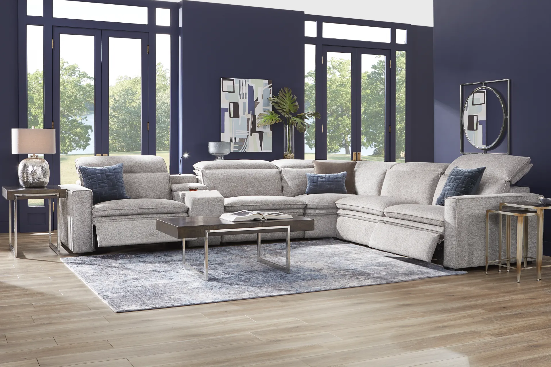 Salvator Street Gray 6 Pc Dual Power Reclining Sectional - Image 1