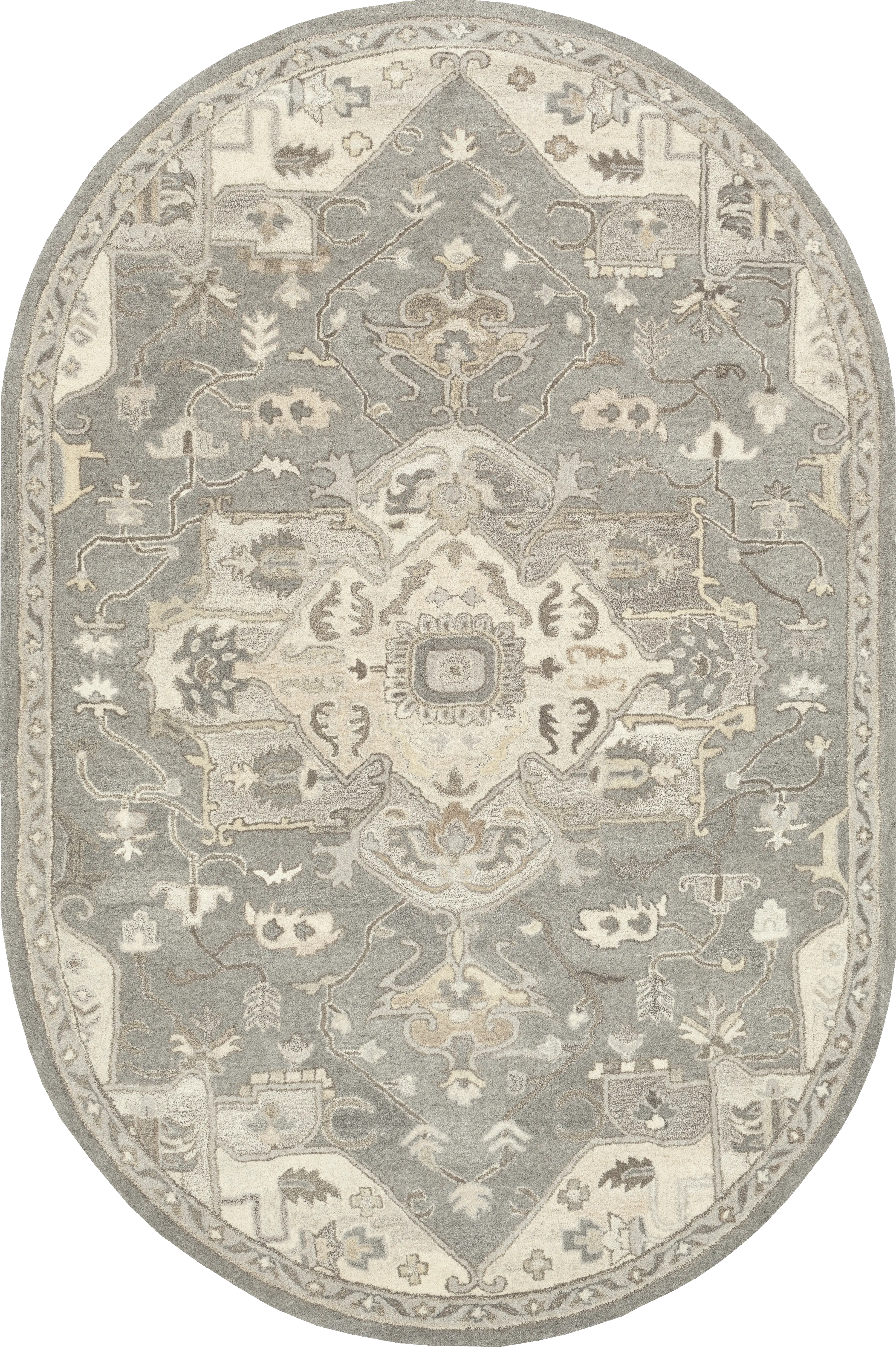 Belinera V Beige 6' x 9' Oval Rug - Thumbnail - Image 1
