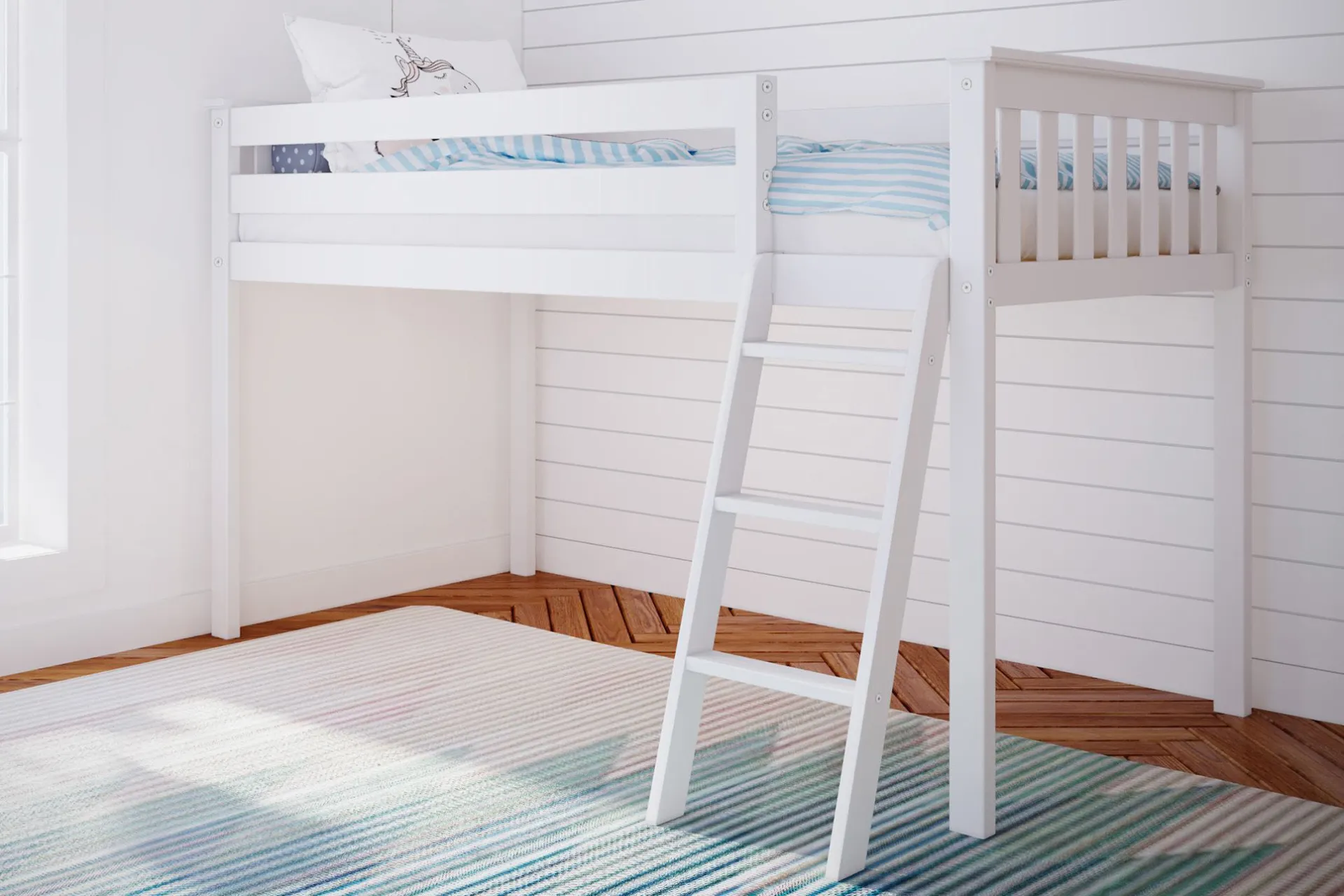 Kids Zahava White Twin Low Loft Bed - Image 1