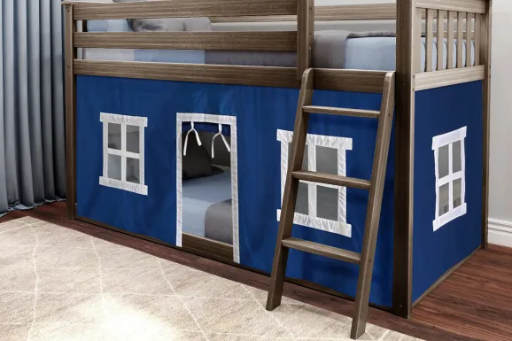 Kids Thorsten Brown Twin/Twin Low Bunk Bed with Blue Tent