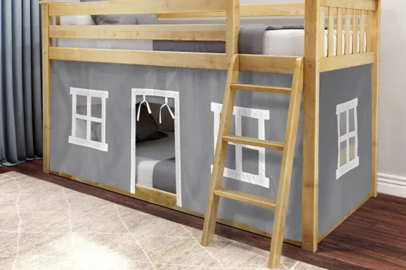 Kids Thorsten Beige Twin/Twin Low Bunk Bed with Gray Tent