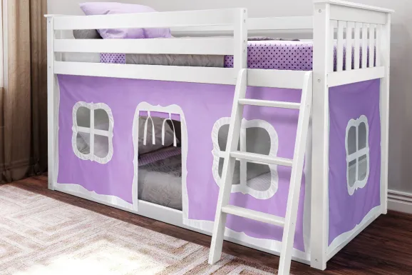 Kids Thorsten White Twin/Twin Low Bunk Bed with Purple Tent