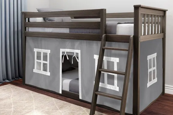 Kids Thorsten Brown Twin/Twin Low Bunk Bed with Gray Tent