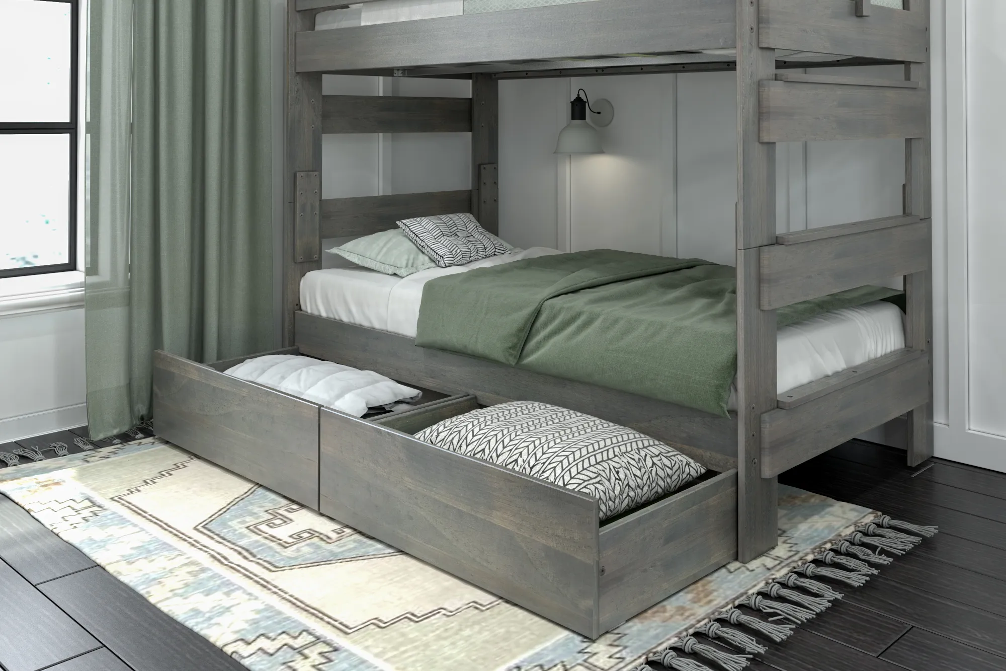 Kids Eastwick Gray Twin/Twin Bunk Bed with Storage Drawers - Thumbnail - Image 2