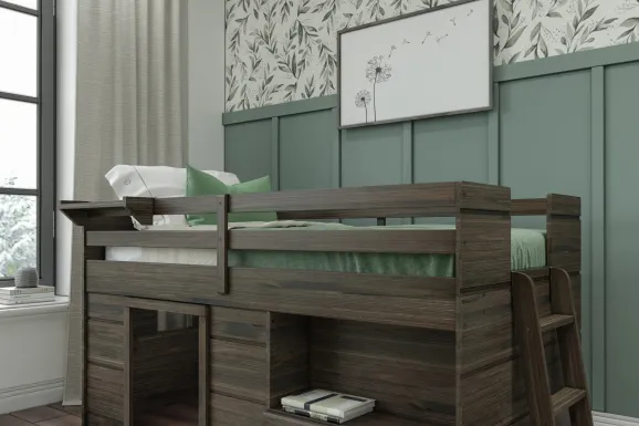 Kids Edenberry Brown Twin Loft Bed with 1 Drawer