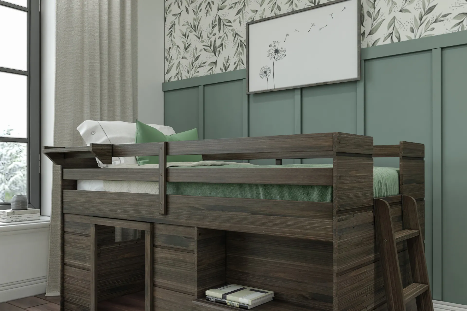 Kids Edenberry Brown Twin Loft Bed with 1 Drawer - Image 2