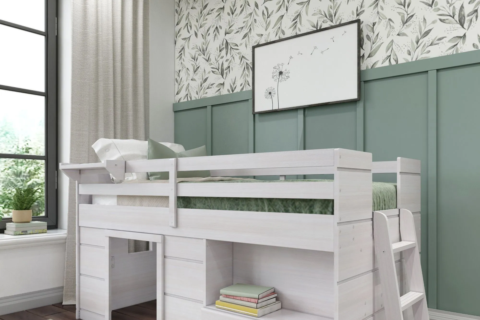 Kids Edenberry White Twin Loft Bed with 1 Drawer - Thumbnail - Image 2