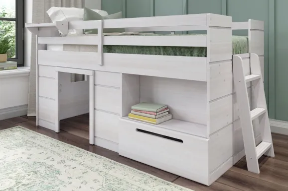 Kids Edenberry White Twin Loft Bed with 1 Drawer