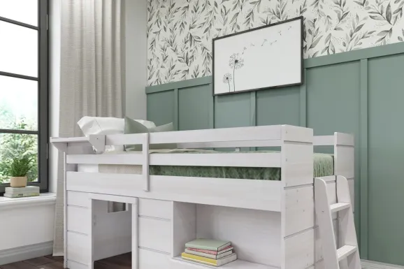 Kids Edenberry White Twin Loft Bed with 1 Drawer