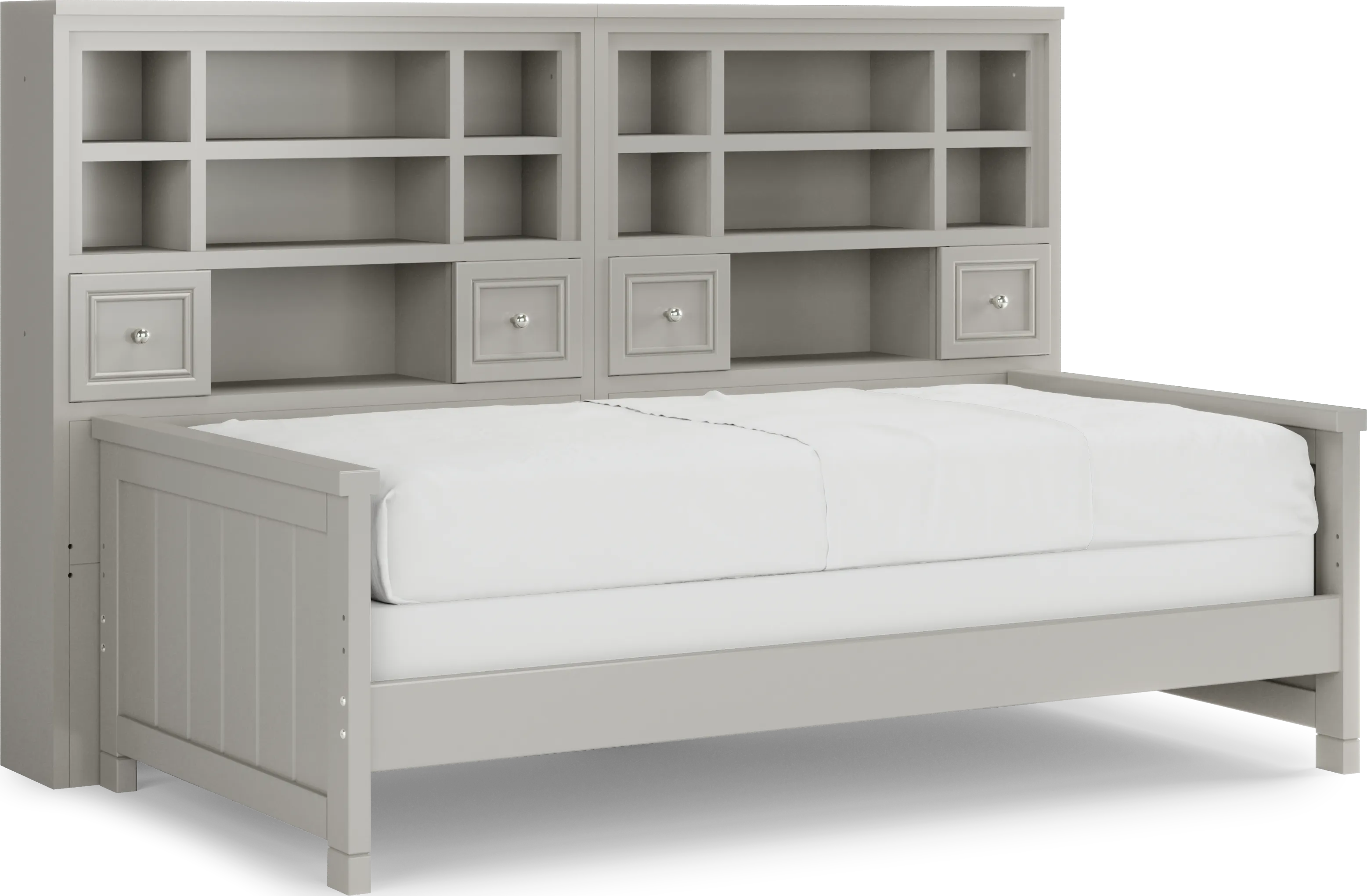Kids Cottage Colors Gray Twin Bookcase Wall Bed - Thumbnail - Image 1