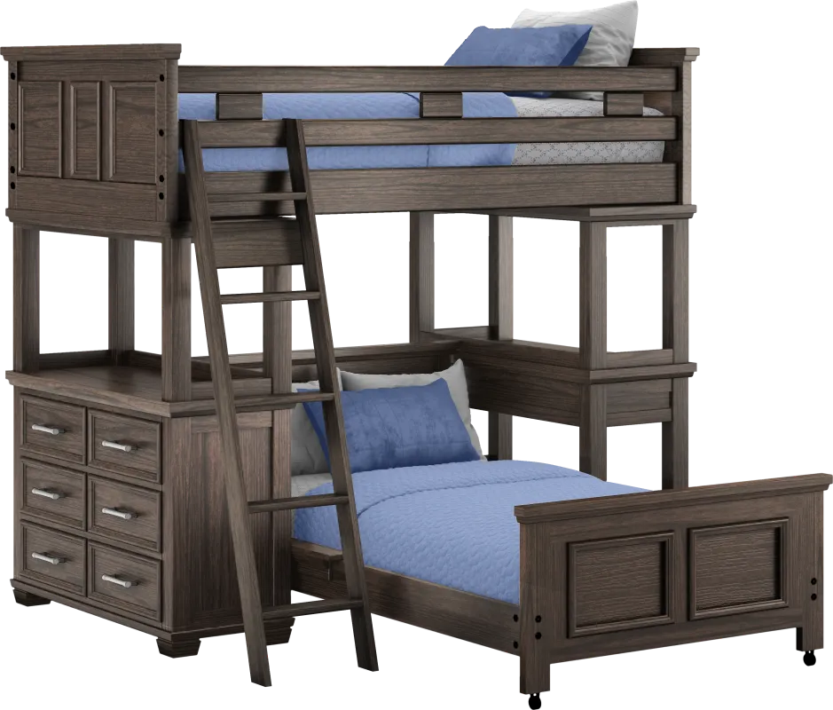 Kids Canyon Lake Java Twin/Twin Loft with Dresser and Desk