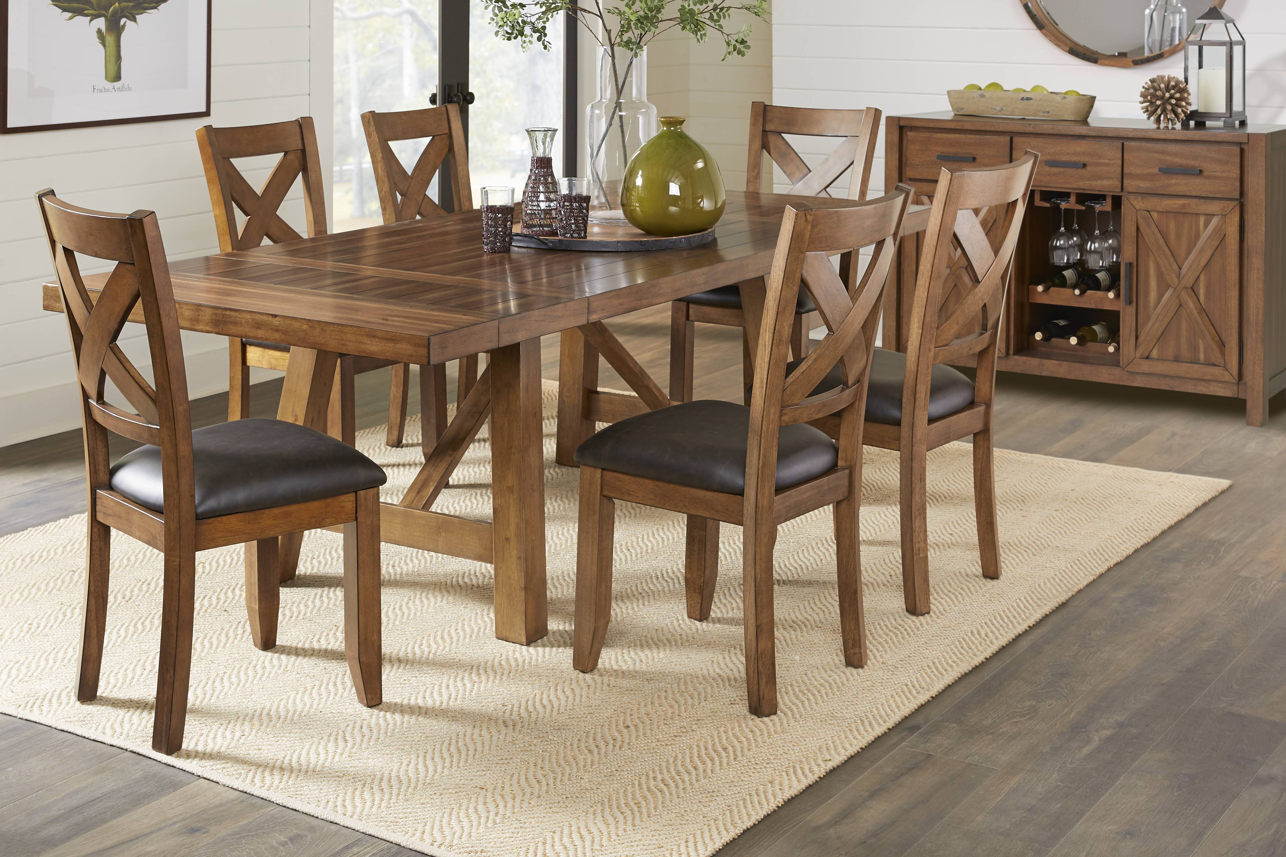 Acorn Cottage Brown 7 Pc Dining Room with X-Back Chairs - Thumbnail - Image 1