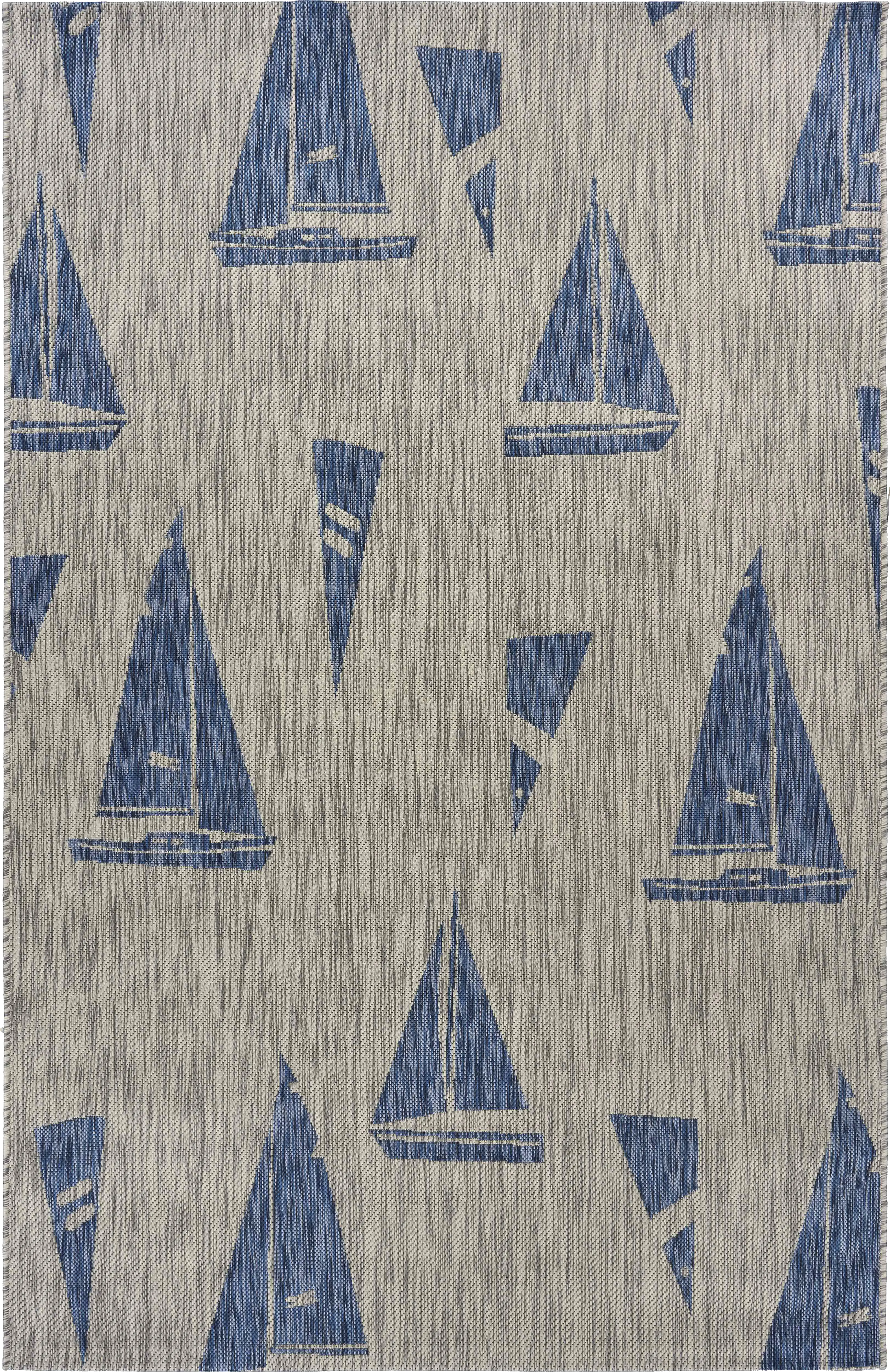Godegan Gray/Navy 5' x 7' Indoor/Outdoor Rug - Thumbnail - Image 1