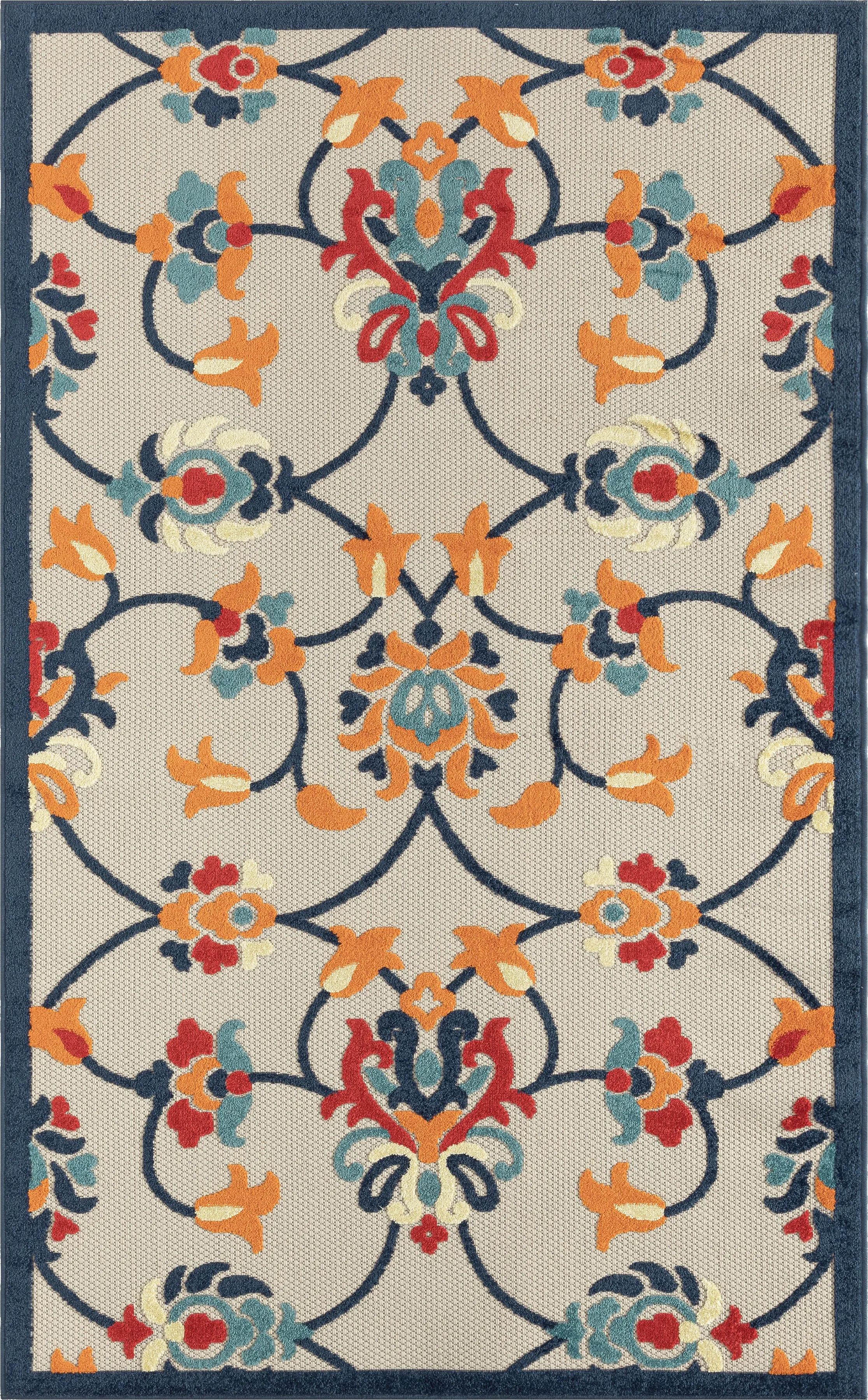 Lusetrie Orange/Multi 3'6 x 5'6 Indoor/Outdoor Rug - Thumbnail - Image 1