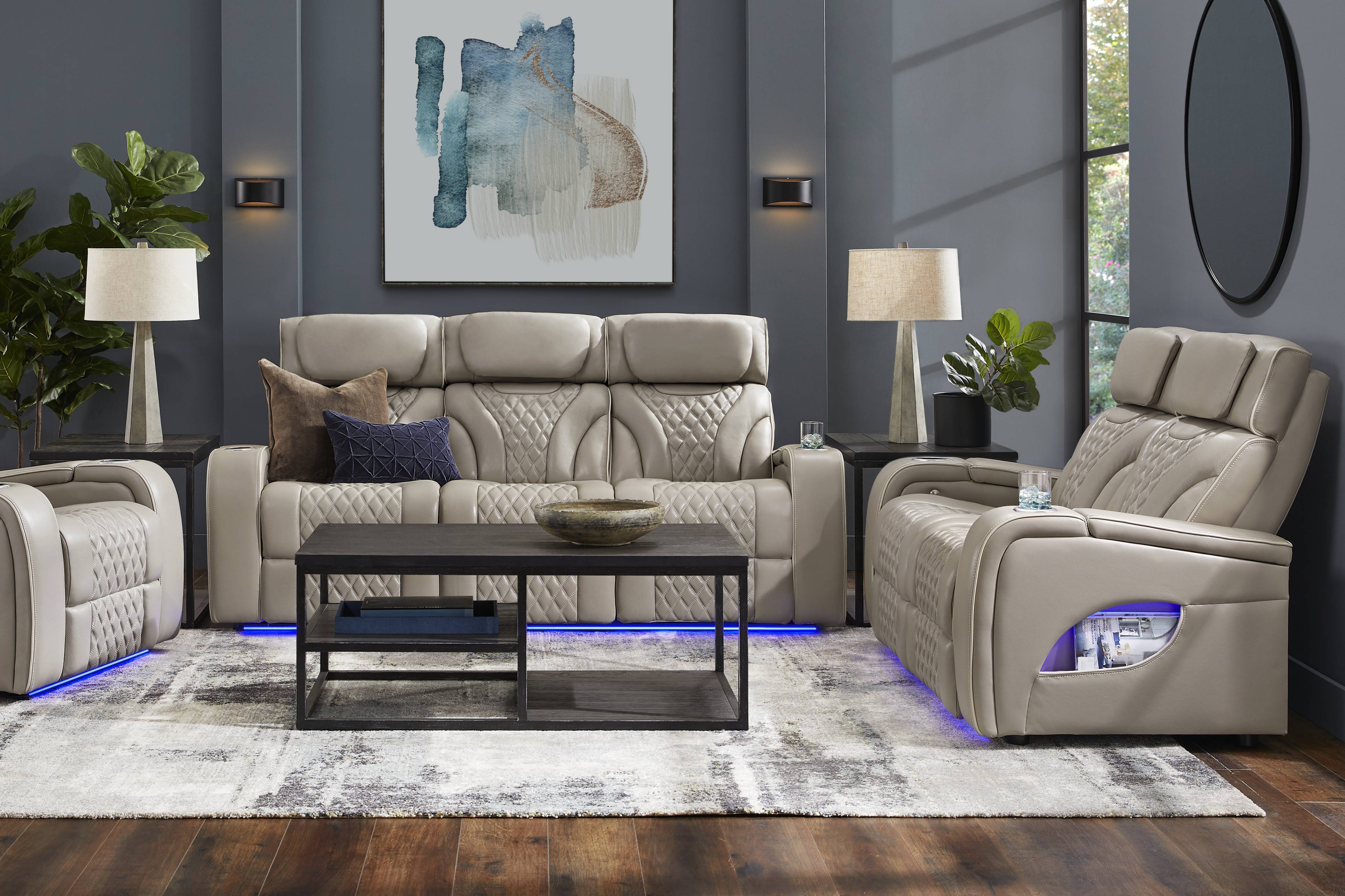 Horizon Ridge Beige Leather 2 Pc Living Room with Triple Power Reclining Sofa - Thumbnail - Image 1