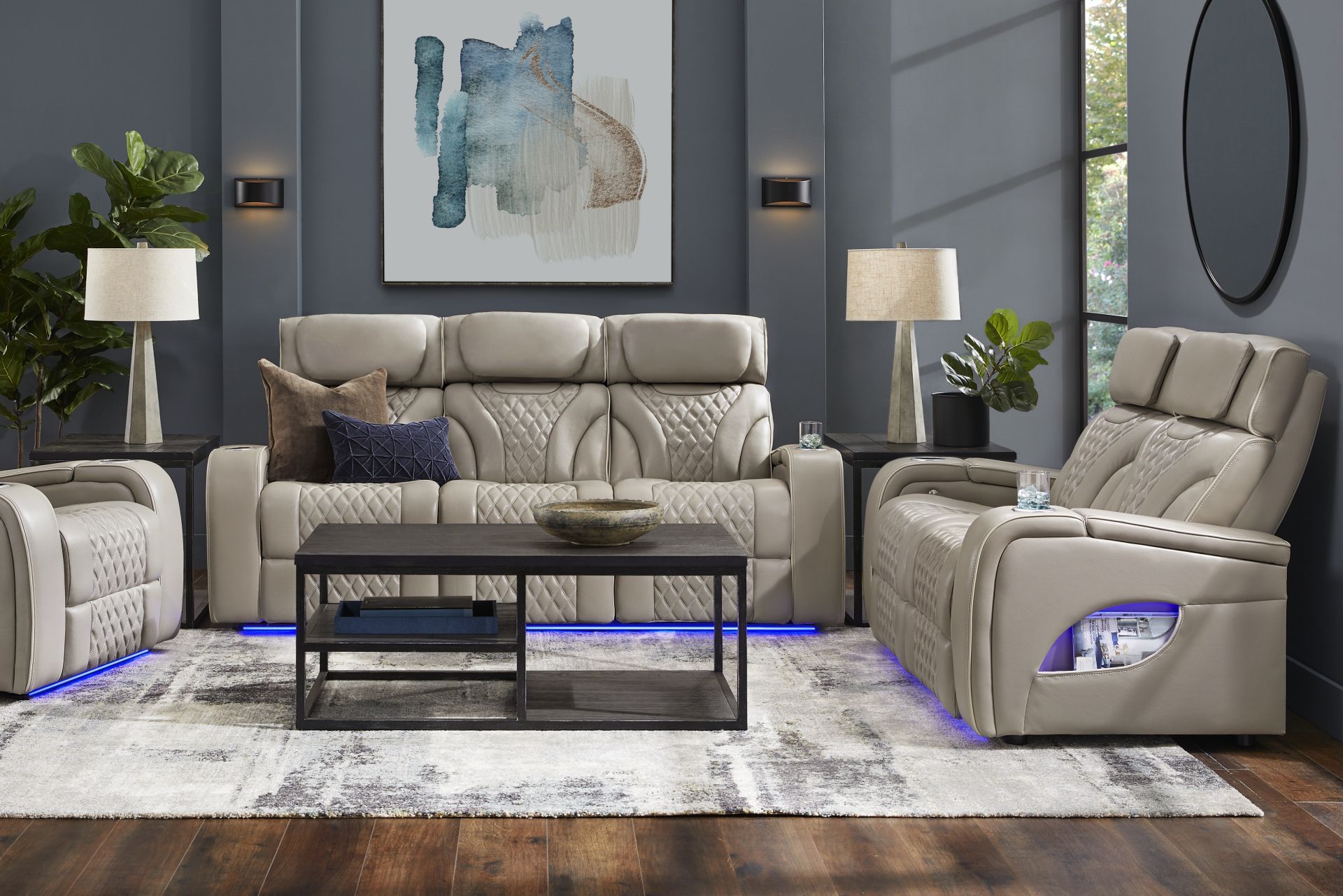 Horizon Ridge Beige Leather 7 Pc Living Room with Triple Power Reclining Sofa - Image 1