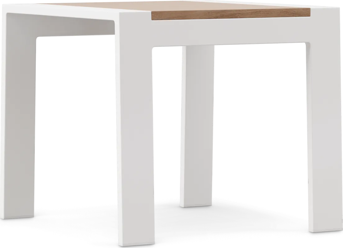 Solana White Outdoor End Table with Teak Top