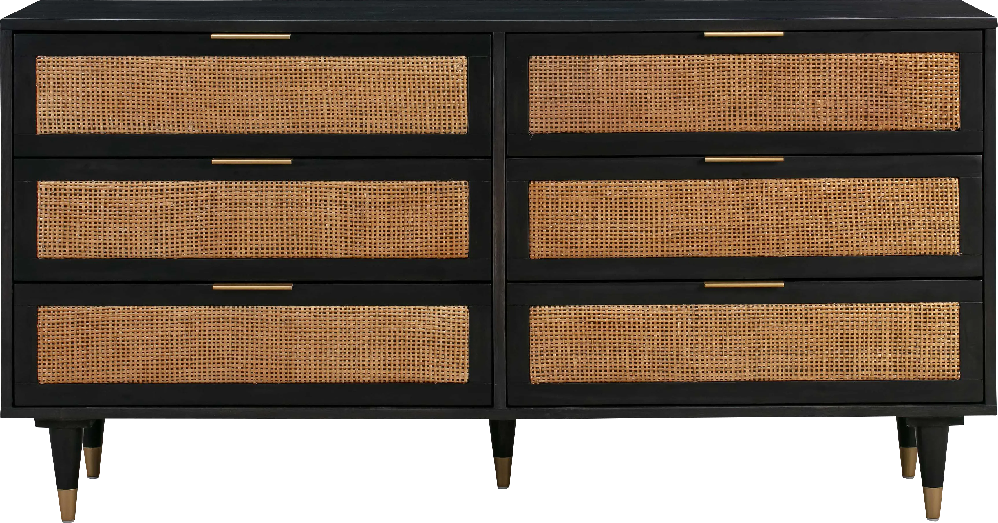 black dresser with cane webbing 59x15x26 in Sierra Noir 6 Drawer Dresser, Black/Brown