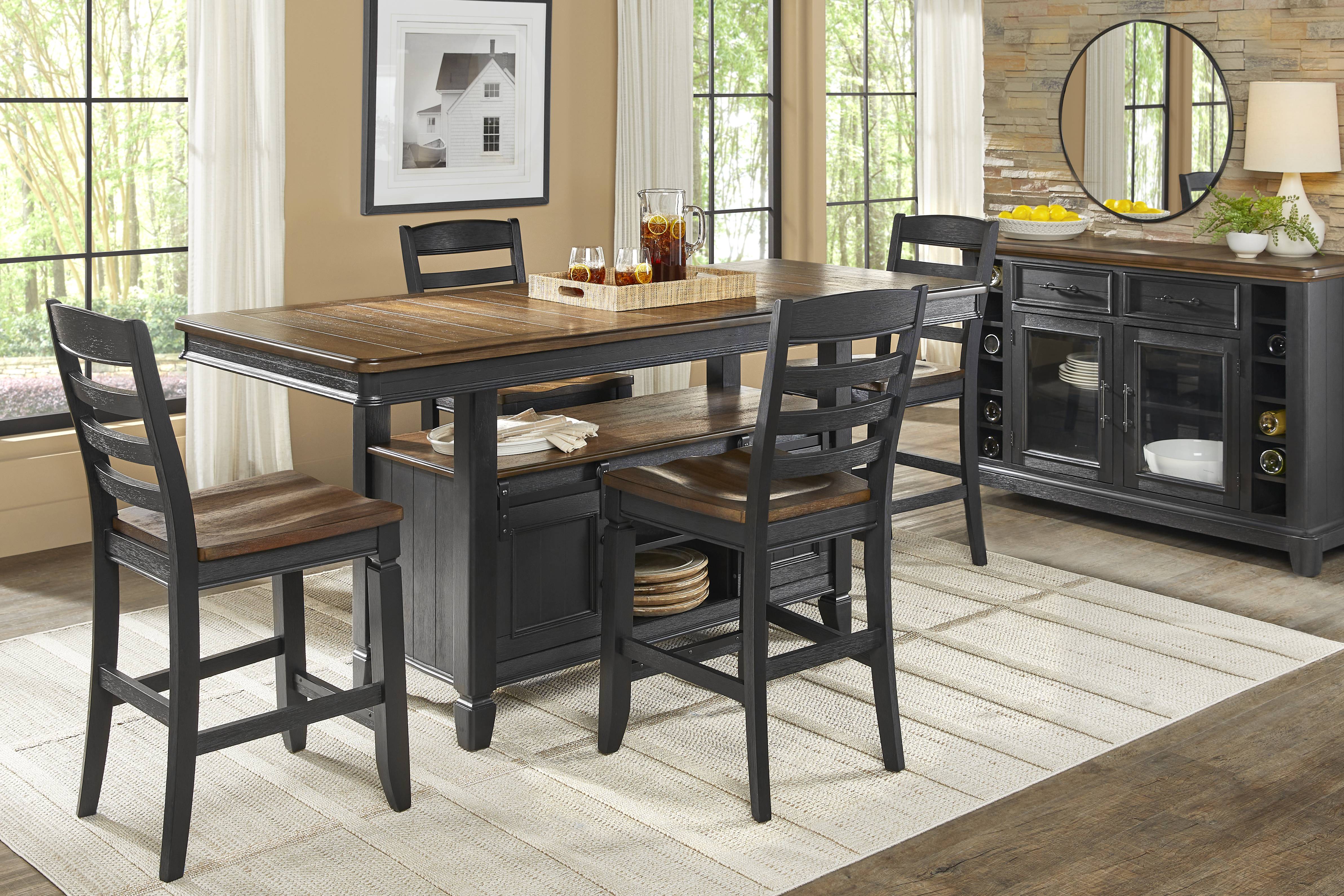 Country Lane Black 5 Pc Counter Height Storage Dining Room with Ladder Back Stools - Thumbnail - Image 1