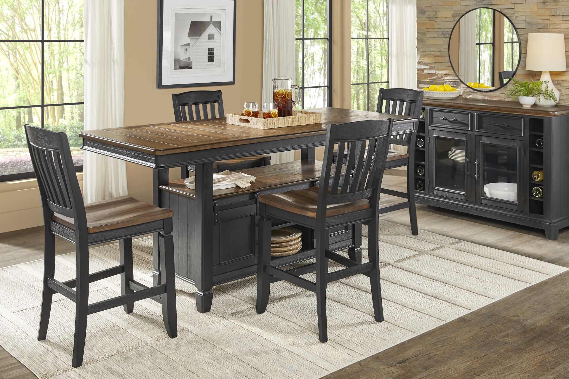 Country Lane Black Counter Height Storage Dining Table - Image 2