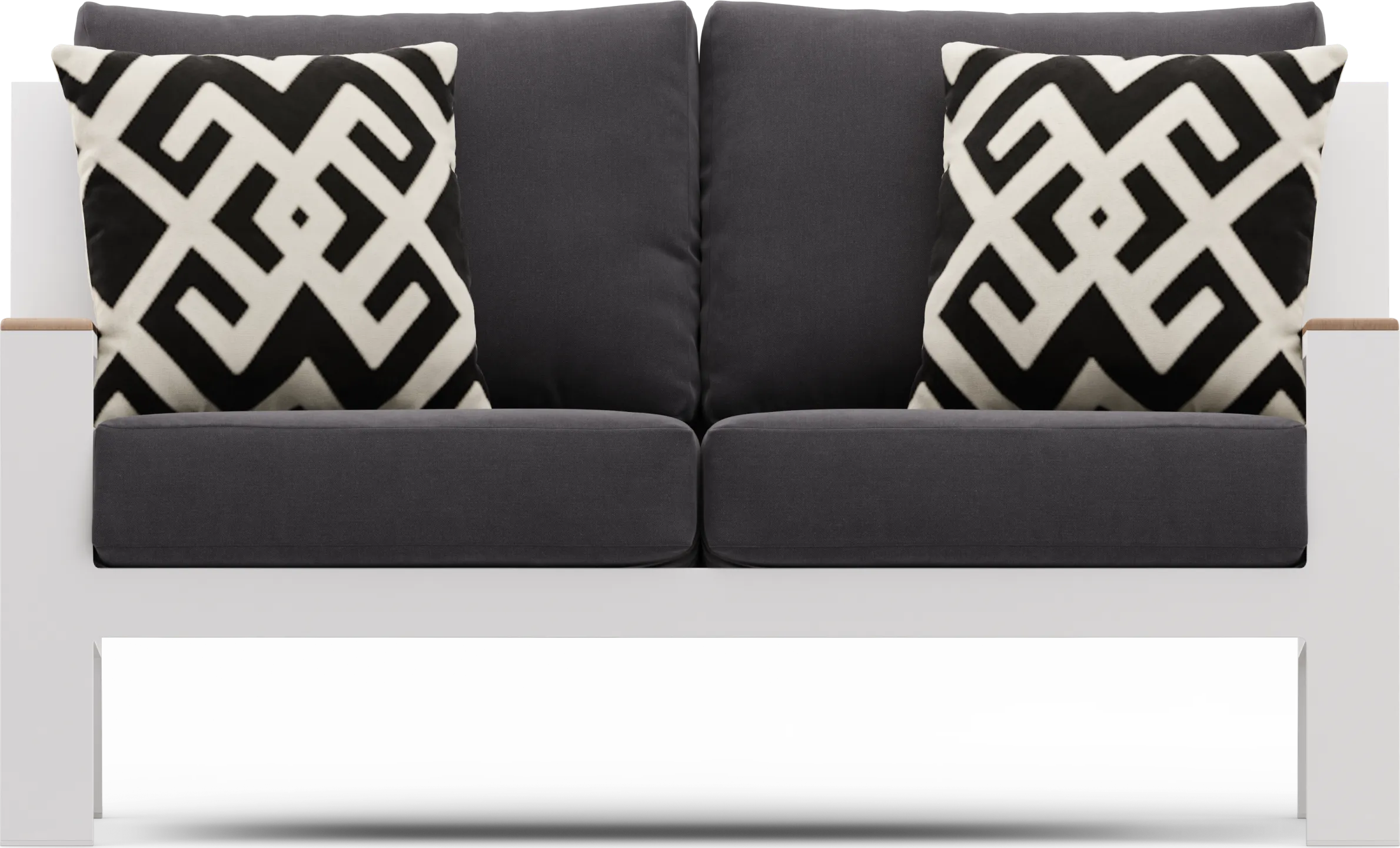 Solana White Outdoor Loveseat with Charcoal Cushions - Thumbnail - Image 1