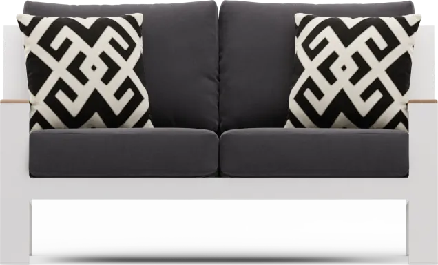 Solana White Outdoor Loveseat with Charcoal Cushions