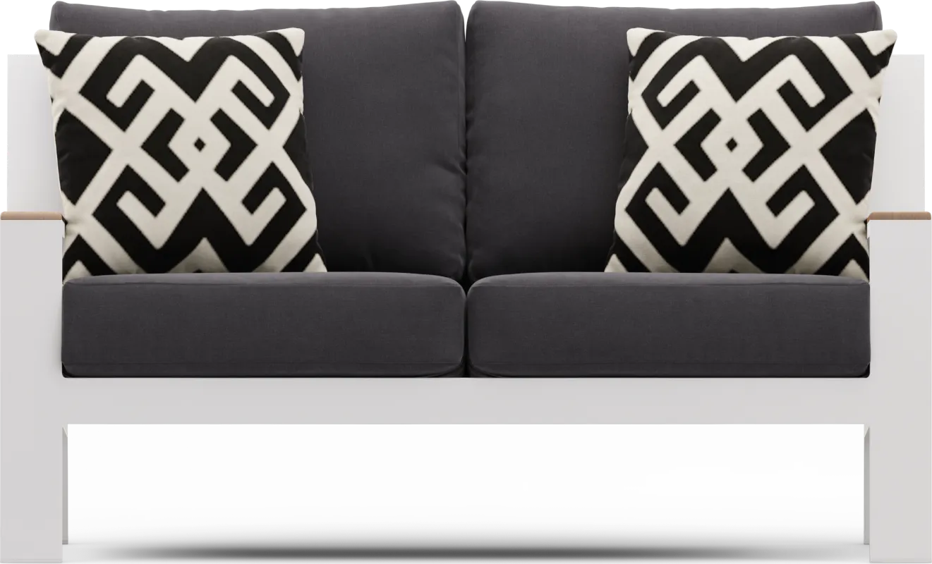 Solana White Outdoor Loveseat with Charcoal Cushions