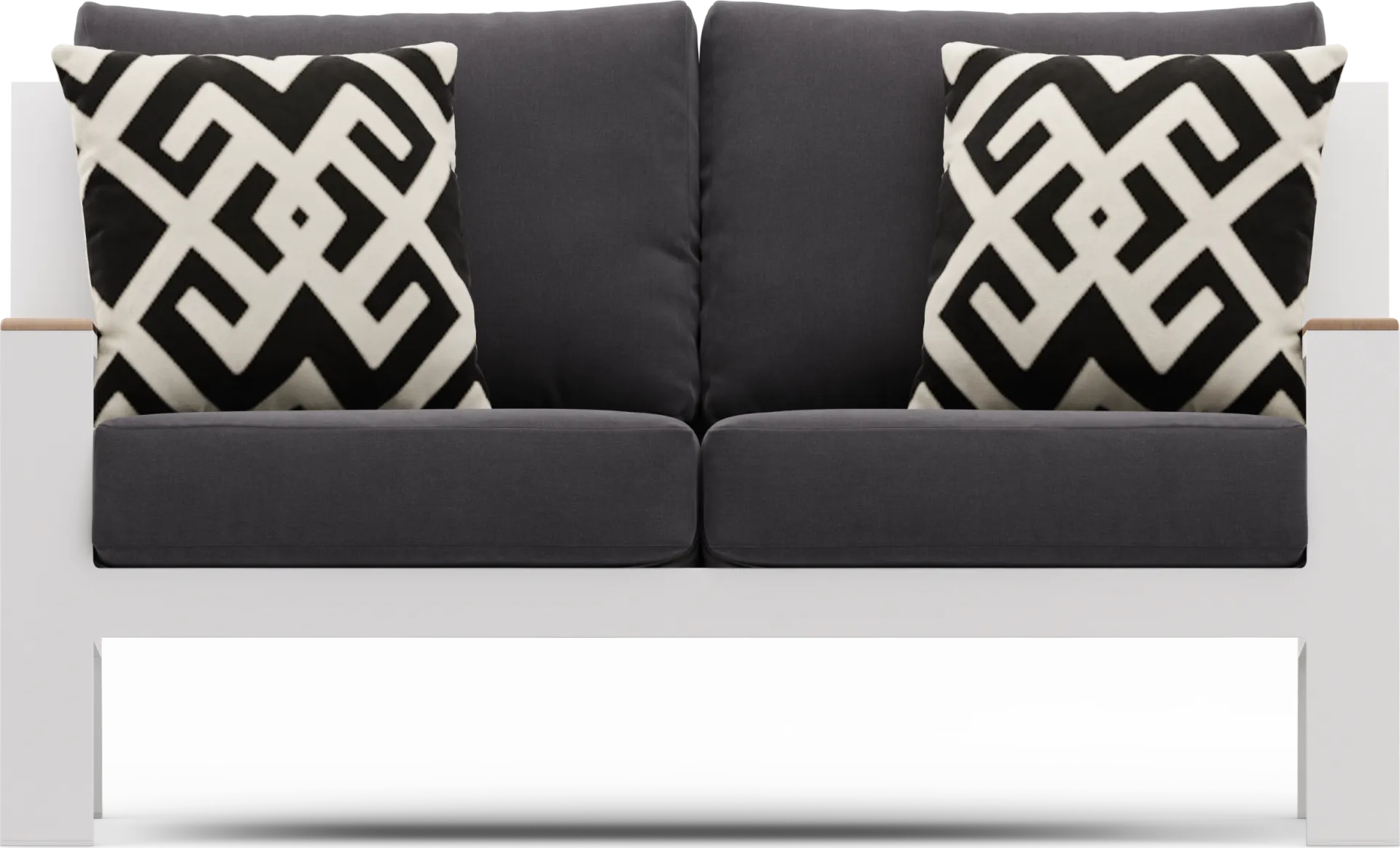 Solana White Outdoor Loveseat with Charcoal Cushions - Image 1