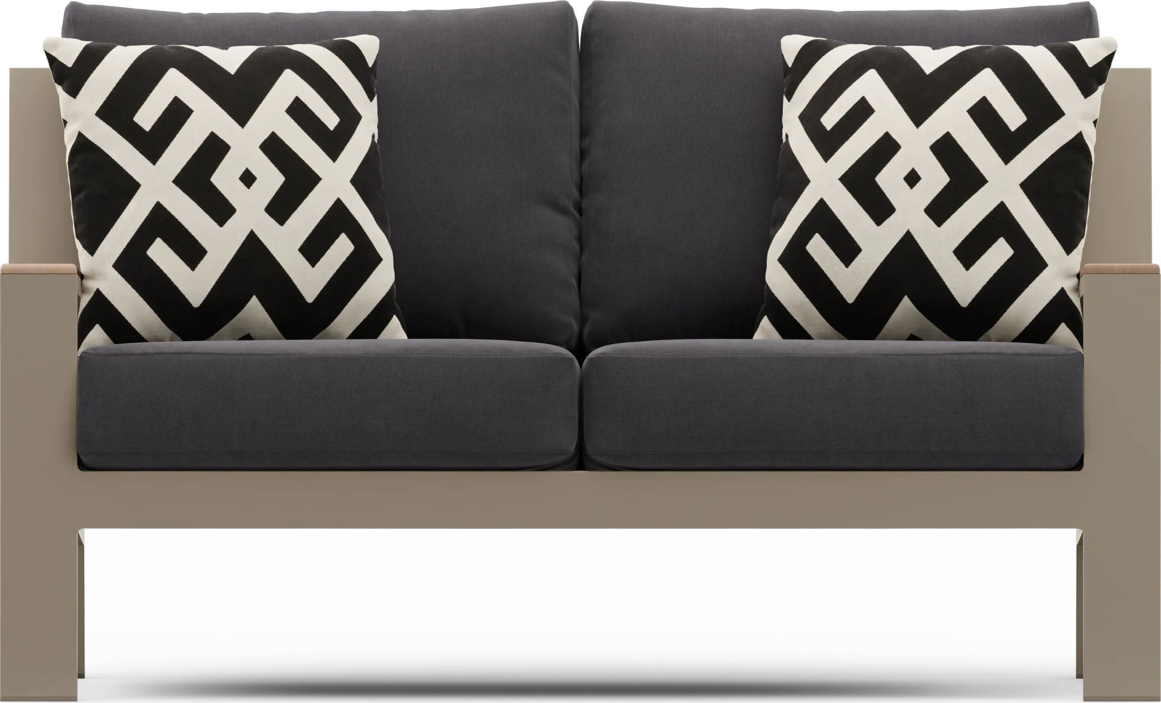 Solana Taupe Outdoor Loveseat with Charcoal Cushions - Thumbnail - Image 1