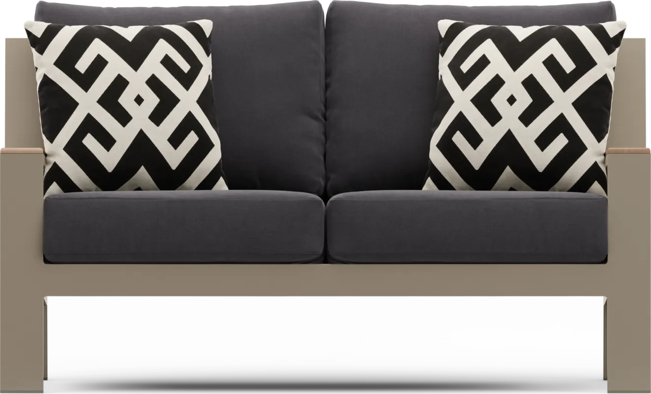 Solana Taupe Outdoor Loveseat with Charcoal Cushions