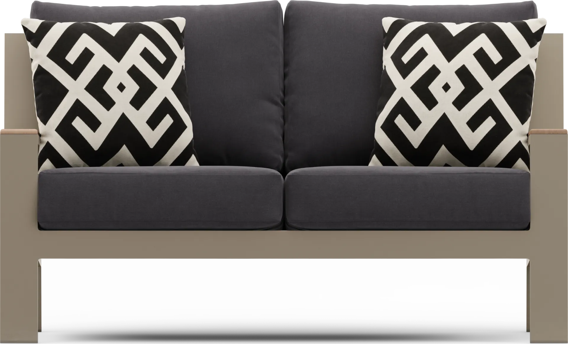 Solana Taupe Outdoor Loveseat with Charcoal Cushions - Image 1
