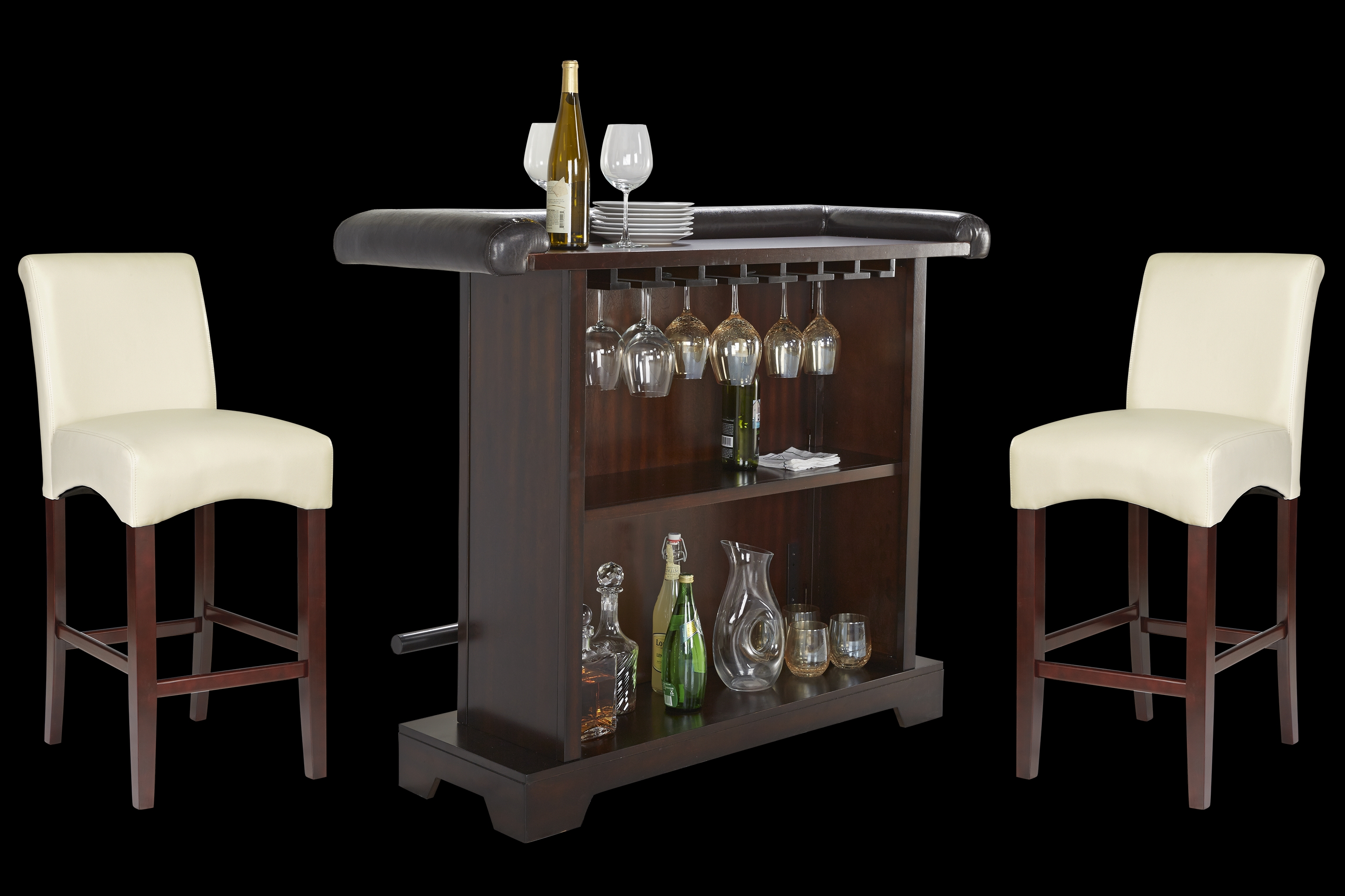 Galeno Cherry 3 Pc Bar Set with Ivory Barstools - Thumbnail - Image 1
