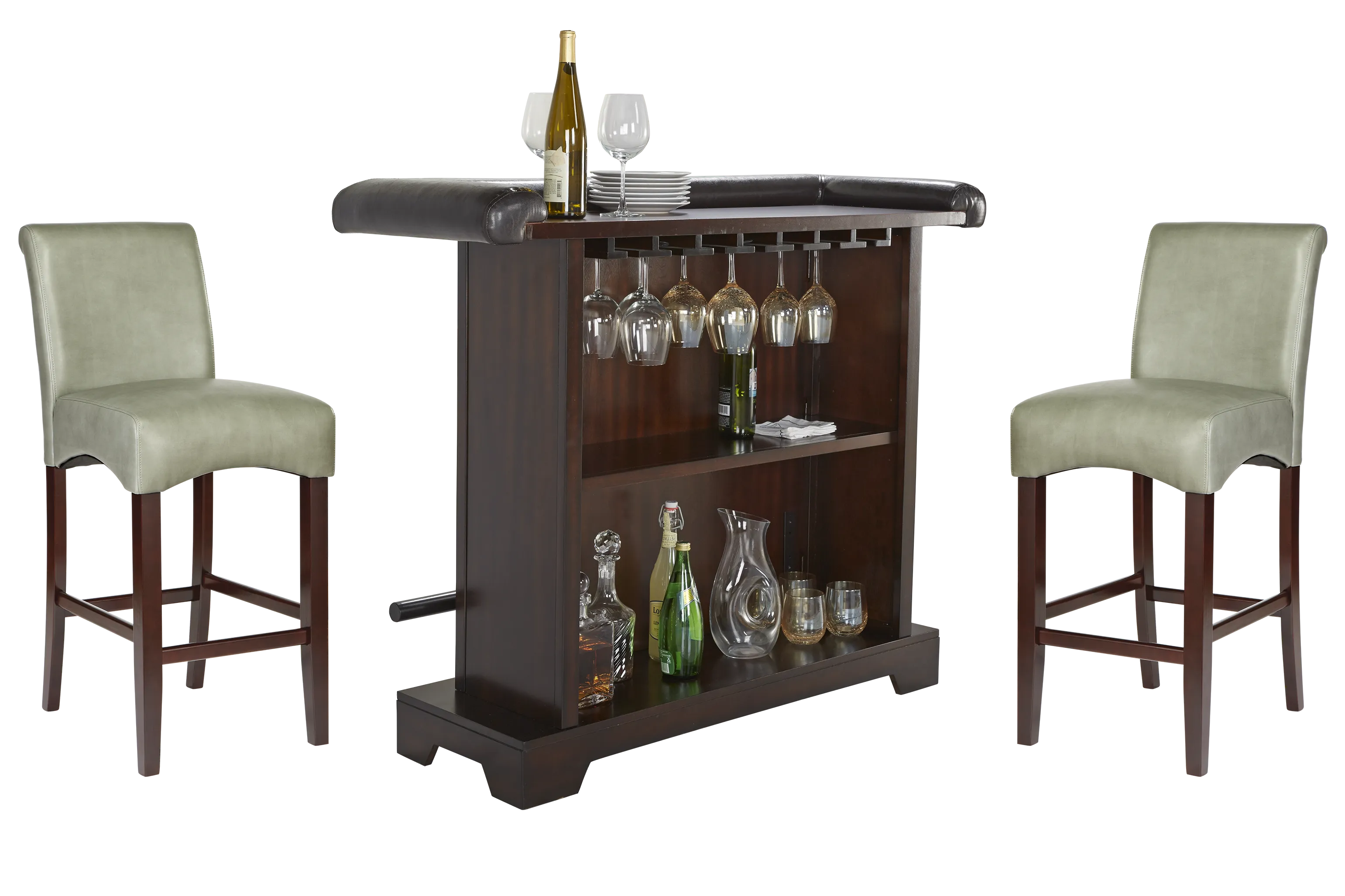 Galeno Cherry 3 Pc Bar Set with Green Barstools - Thumbnail - Image 1