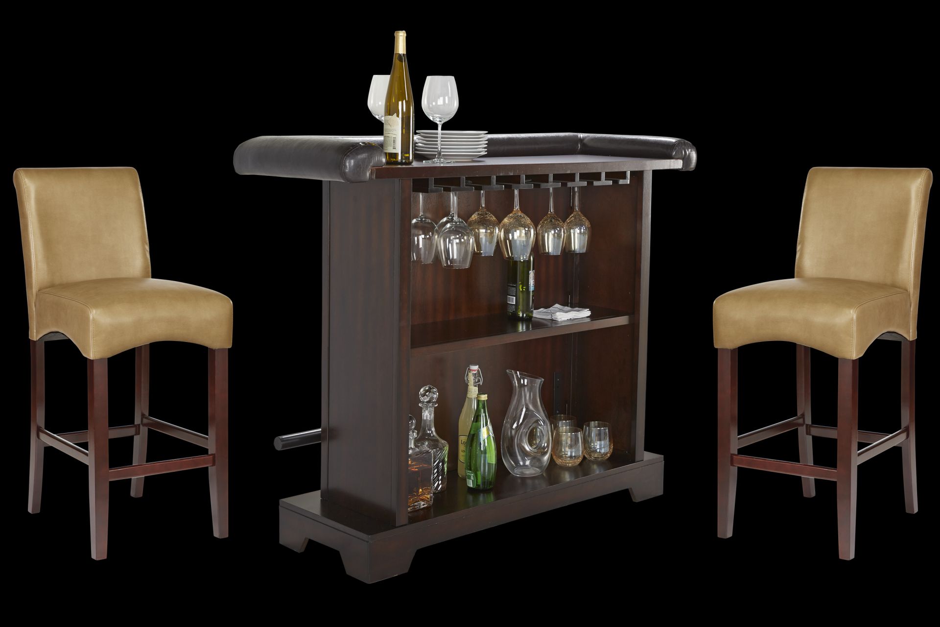 Galeno Cherry 3 Pc Bar Set with Tan Barstools - Image 1