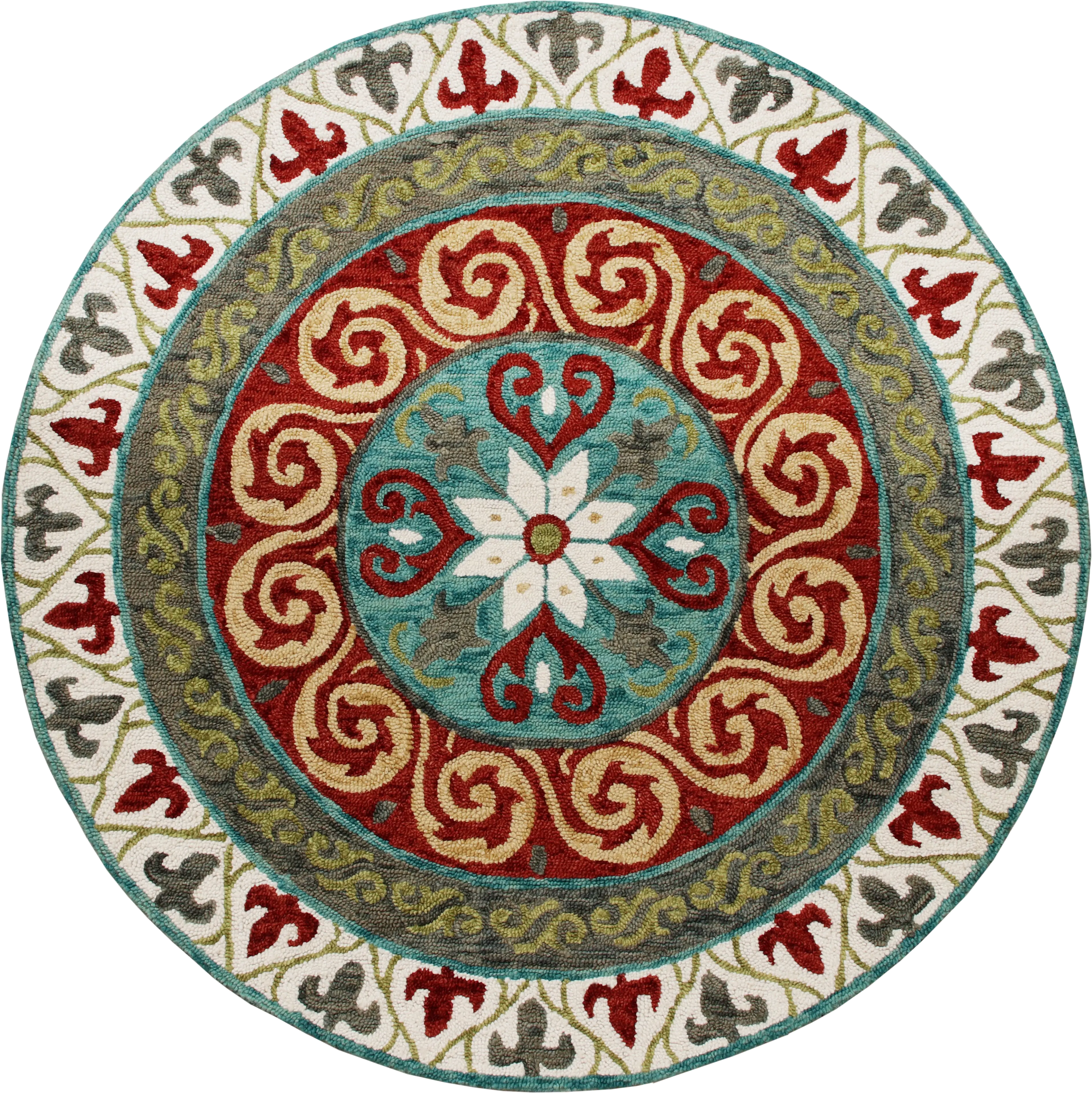 Waltois Ivory/Red 5' Round Rug - Thumbnail - Image 1