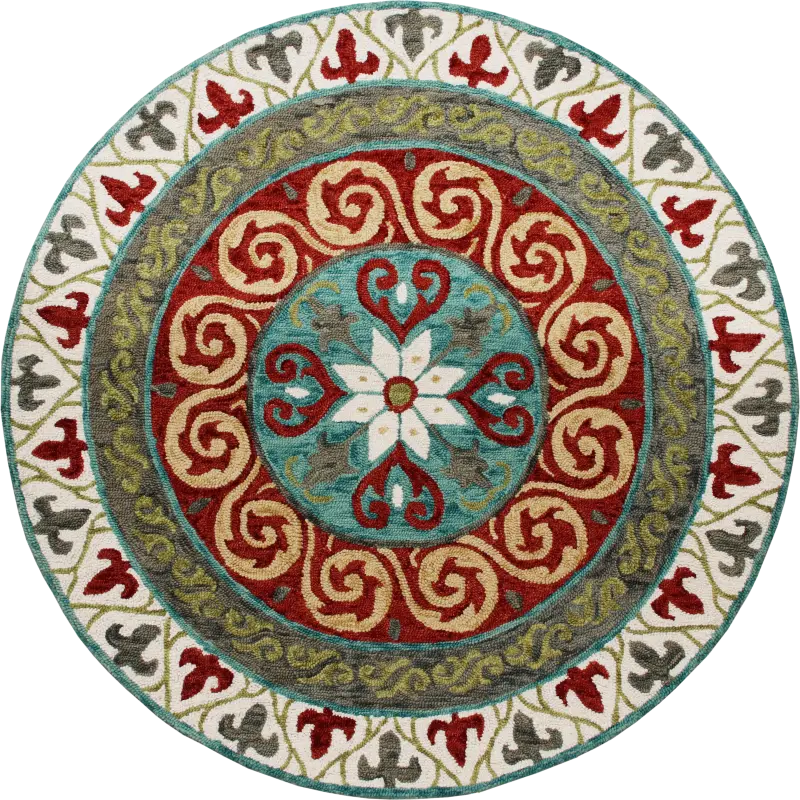Waltois Ivory/Red 5' Round Rug