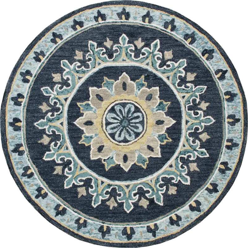 Exmeda Blue/Multi 5' Round Rug
