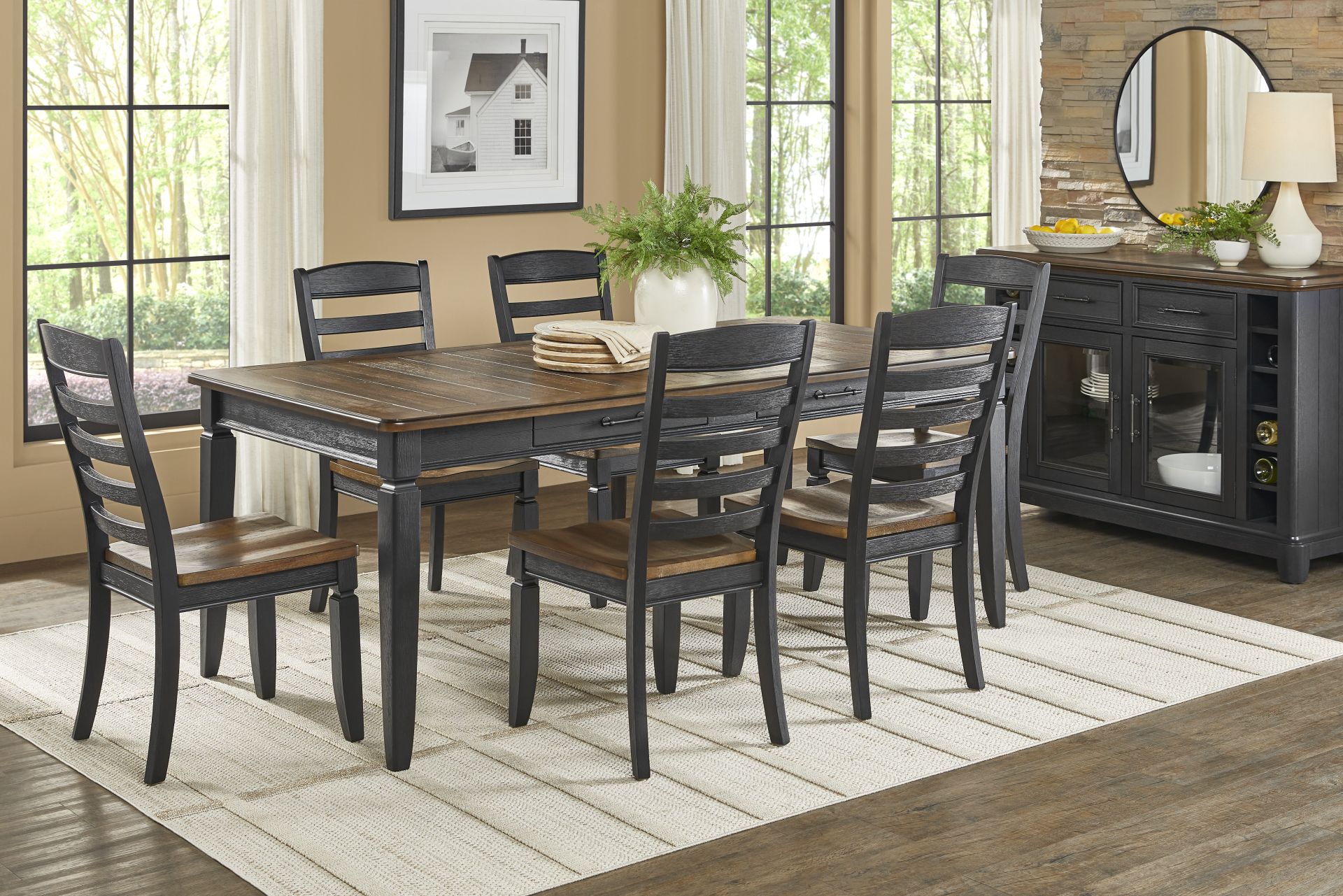 Country Lane Black 5 Pc Rectangle Dining Room with Ladder Back Chairs - Image 1