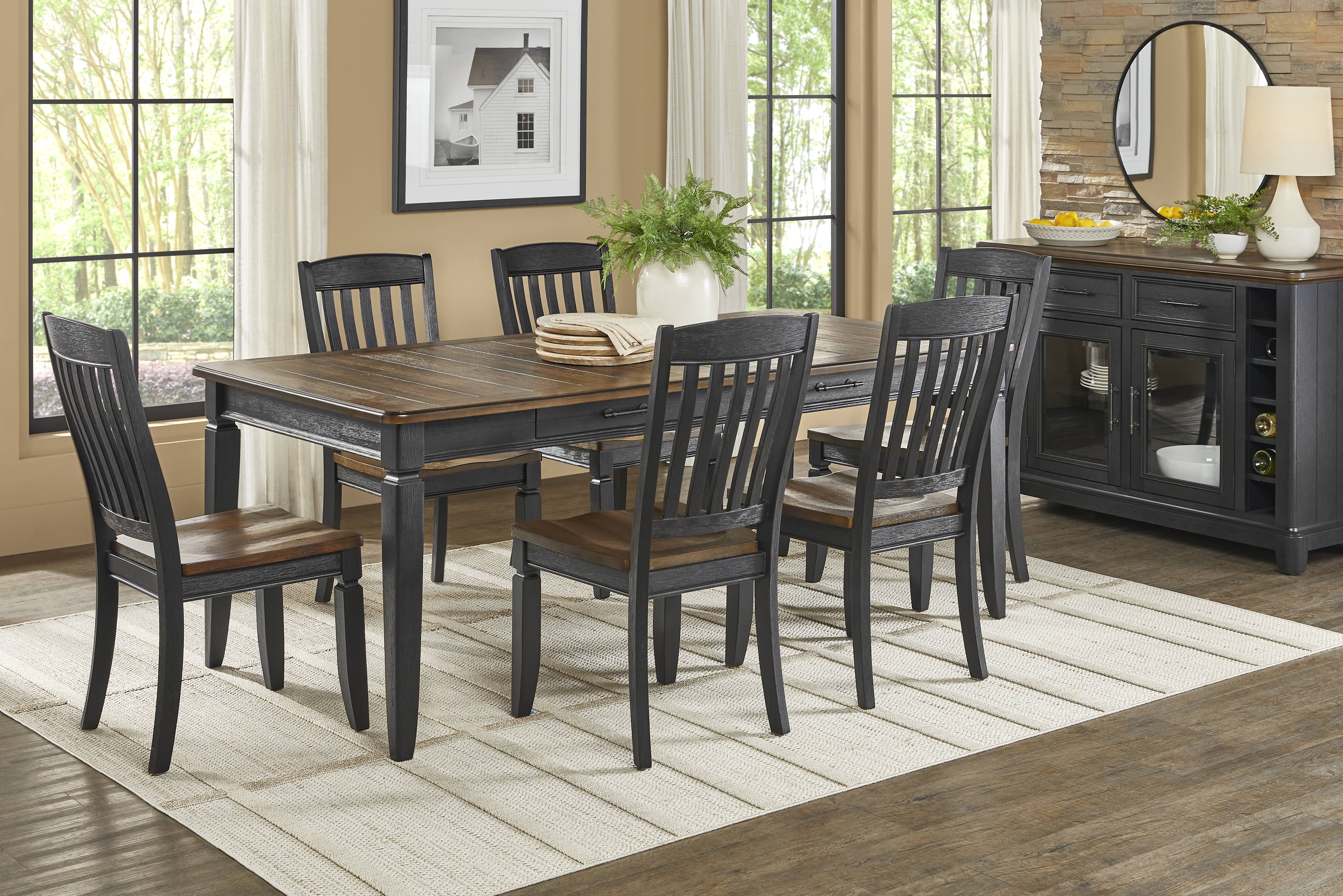 Country Lane Black 5 Pc Rectangle Dining Room with Slat Back Chairs - Thumbnail - Image 1