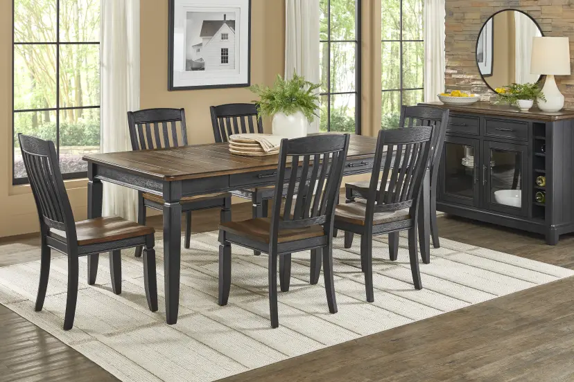 Country Lane Black 5 Pc Rectangle Dining Room with Slat Back Chairs
