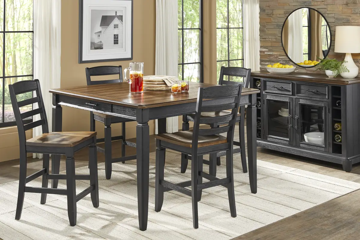 Country Lane Black 5 Pc Counter Height Dining Room with Ladder Back Stools