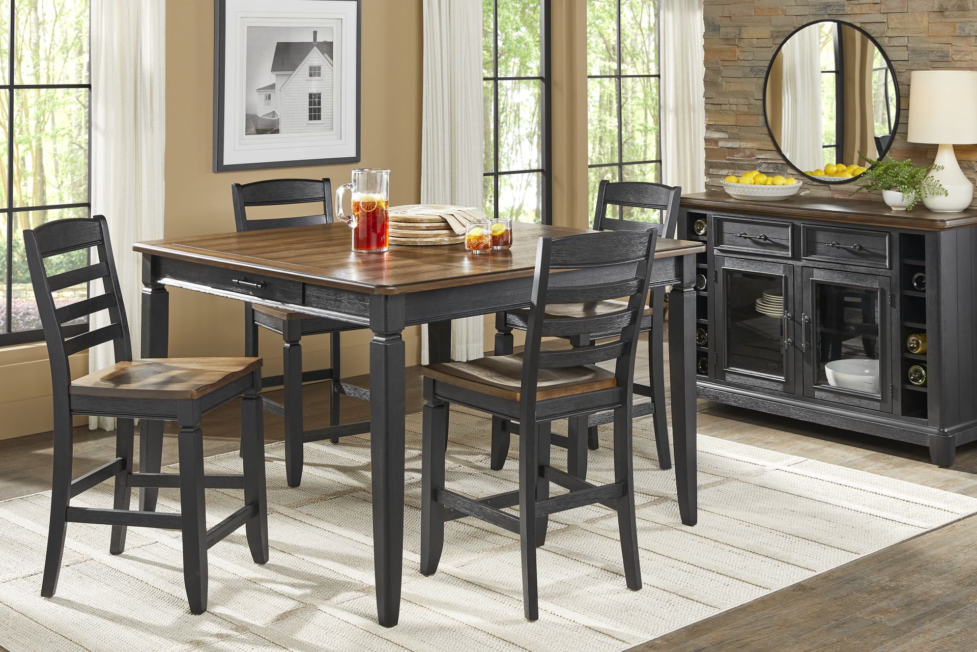 Country Lane Black 5 Pc Counter Height Dining Room with Ladder Back Stools - Image 1