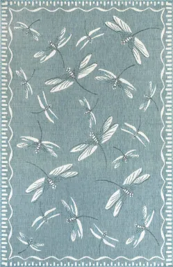 Dragonfly Dance Aqua 6'6 x 9'4 Indoor/Outdoor Rug