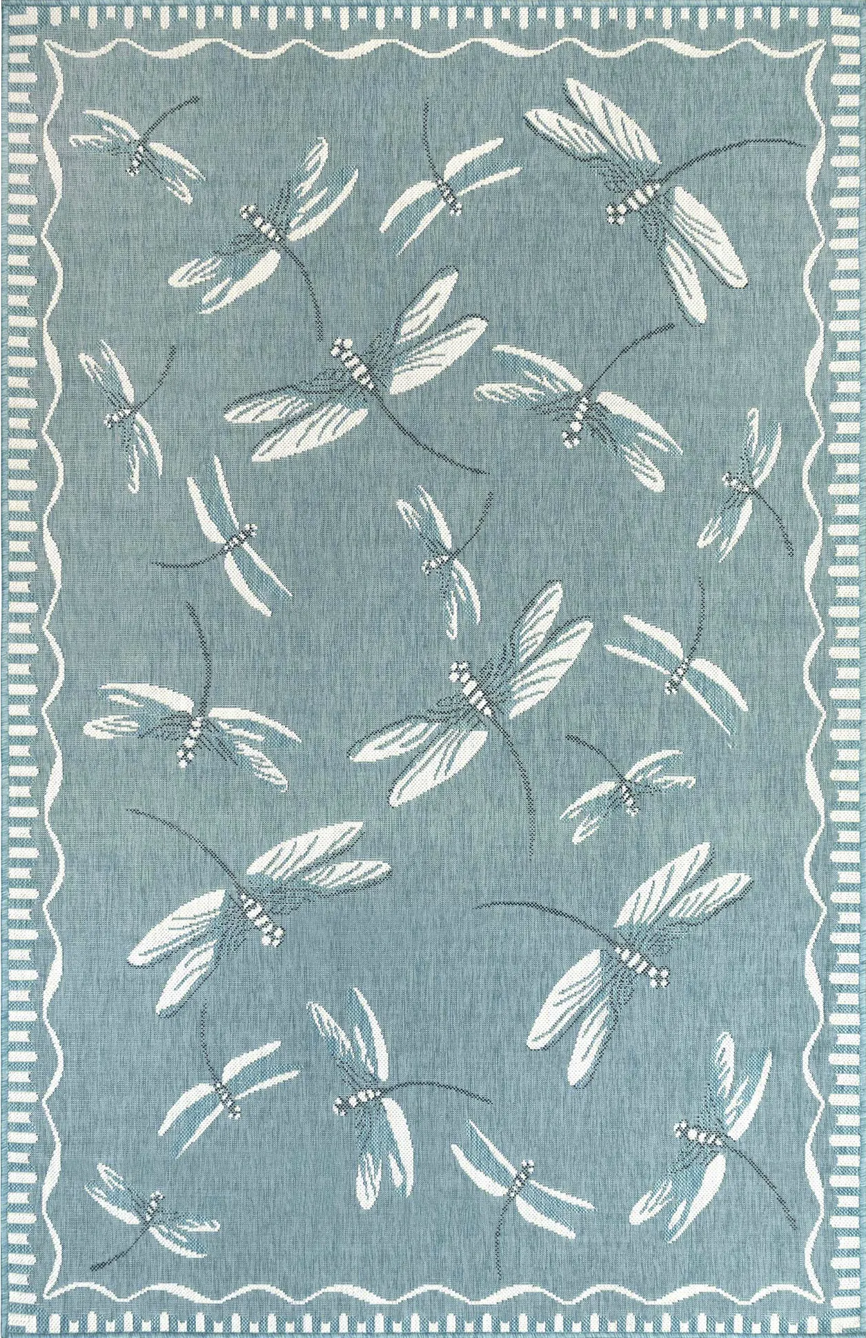 Dragonfly Dance Aqua 6'6 x 9'4 Indoor/Outdoor Rug - Image 1