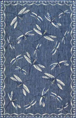 Dragonfly Dance Navy 6'6 x 9'4 Indoor/Outdoor Rug