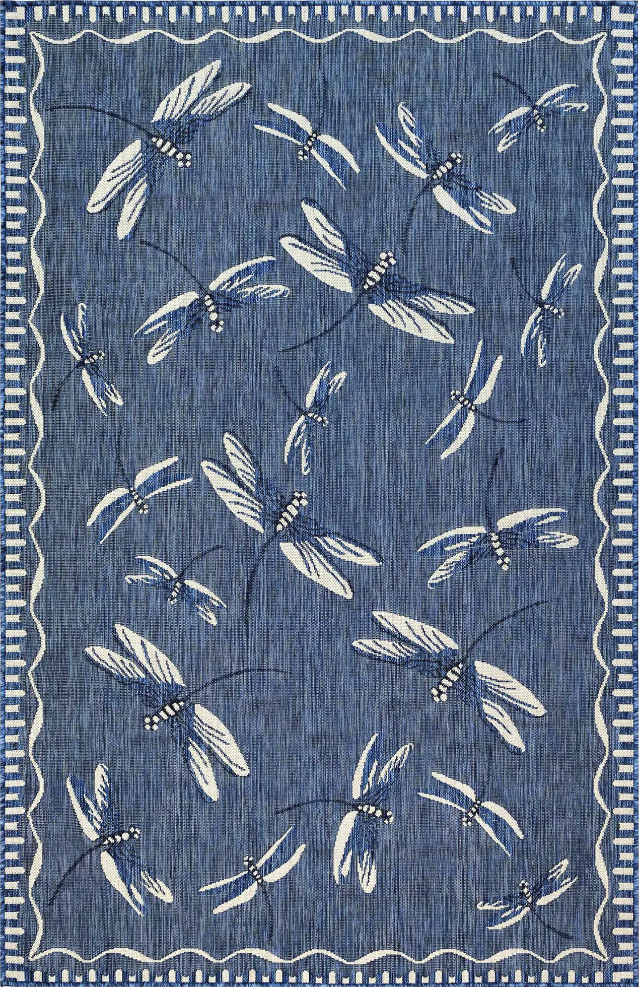 Dragonfly Dance Navy 4'10 x 7'6 Indoor/Outdoor Rug