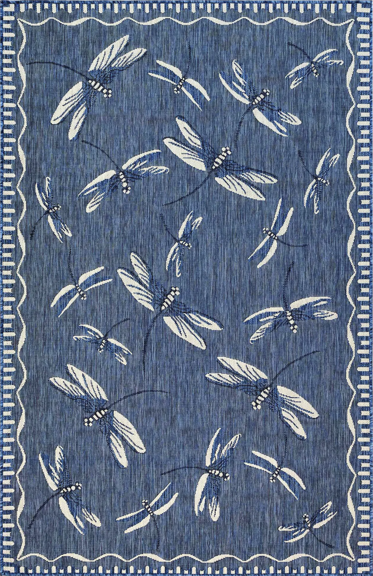 Dragonfly Dance Navy 6'6 x 9'4 Indoor/Outdoor Rug - Image 1