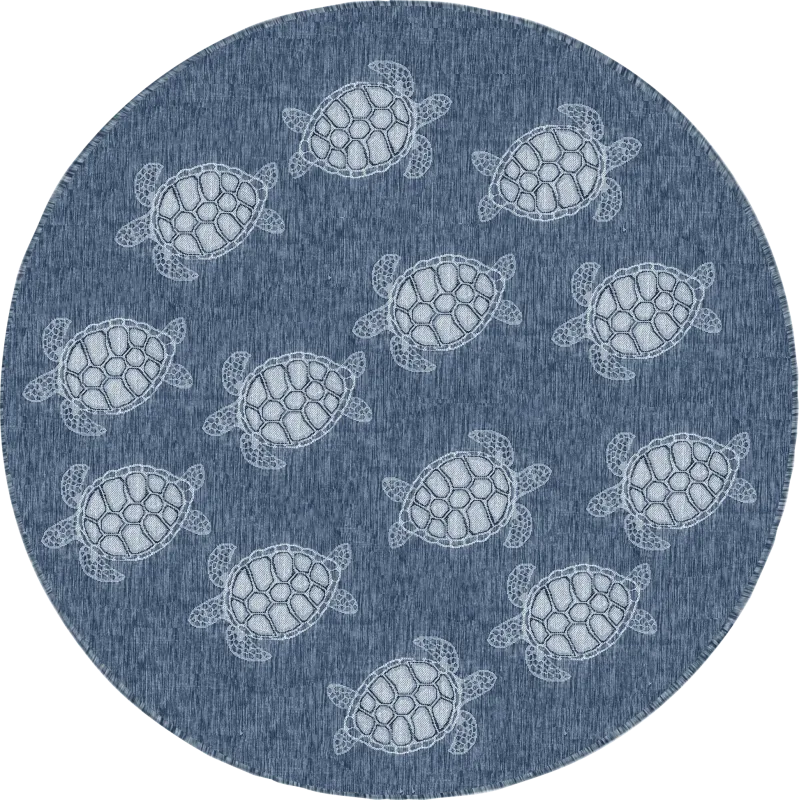Turtle Cove Navy 7'10 Round Indoor/Outdoor Rug
