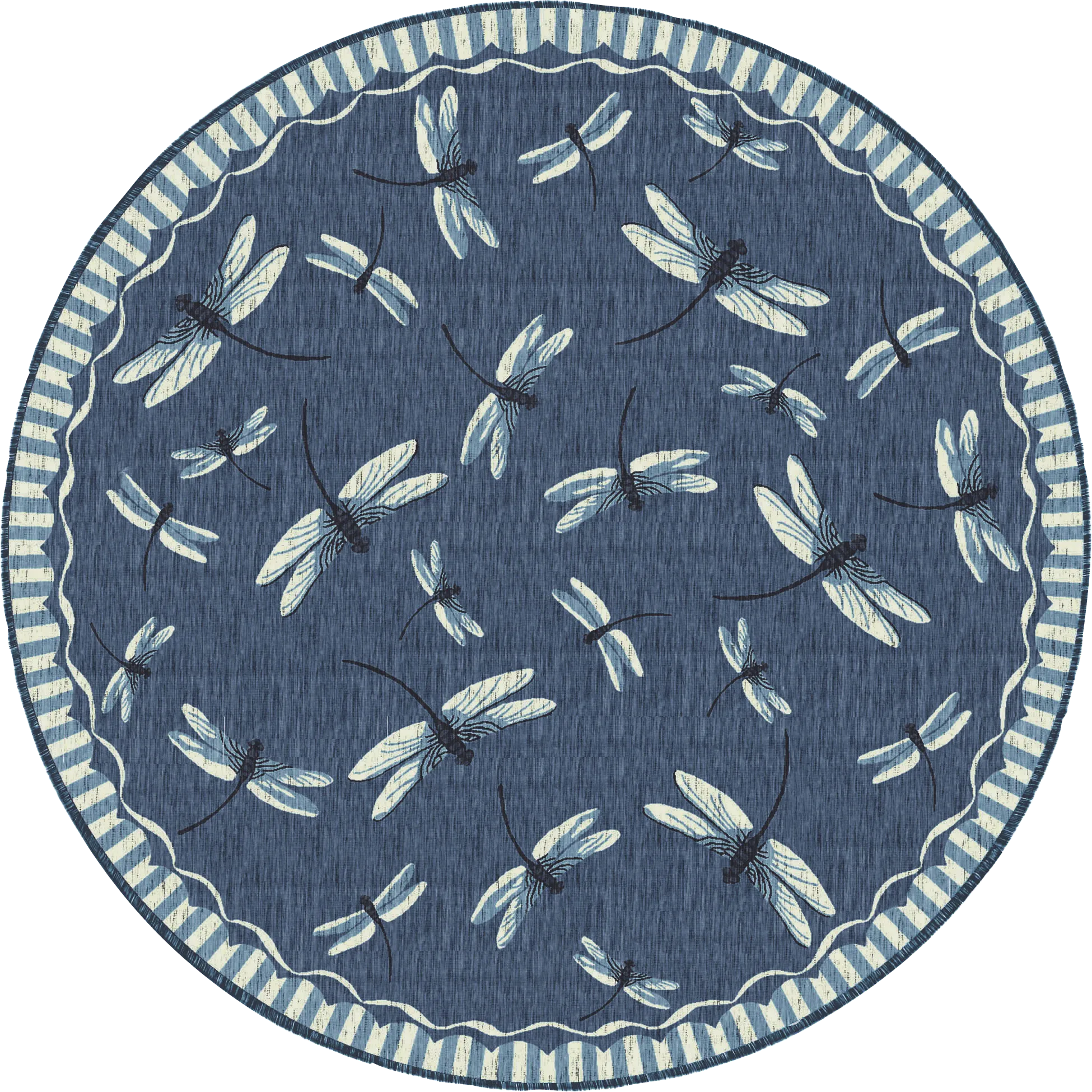 Dragonfly Dance Navy 7'10 Round Indoor/Outdoor Rug - Thumbnail - Image 1